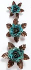 Set of 3 Colorful Tin Roses with Leaves